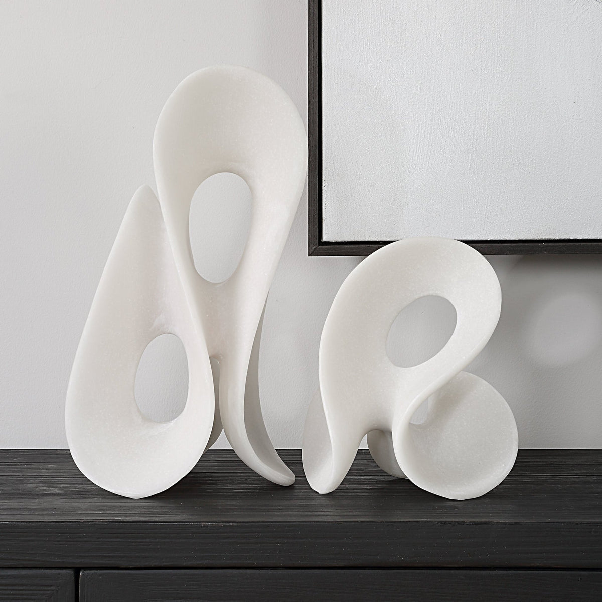 Uttermost Silent Wave White Sculptures Set/2 Table Decors| Uttermost