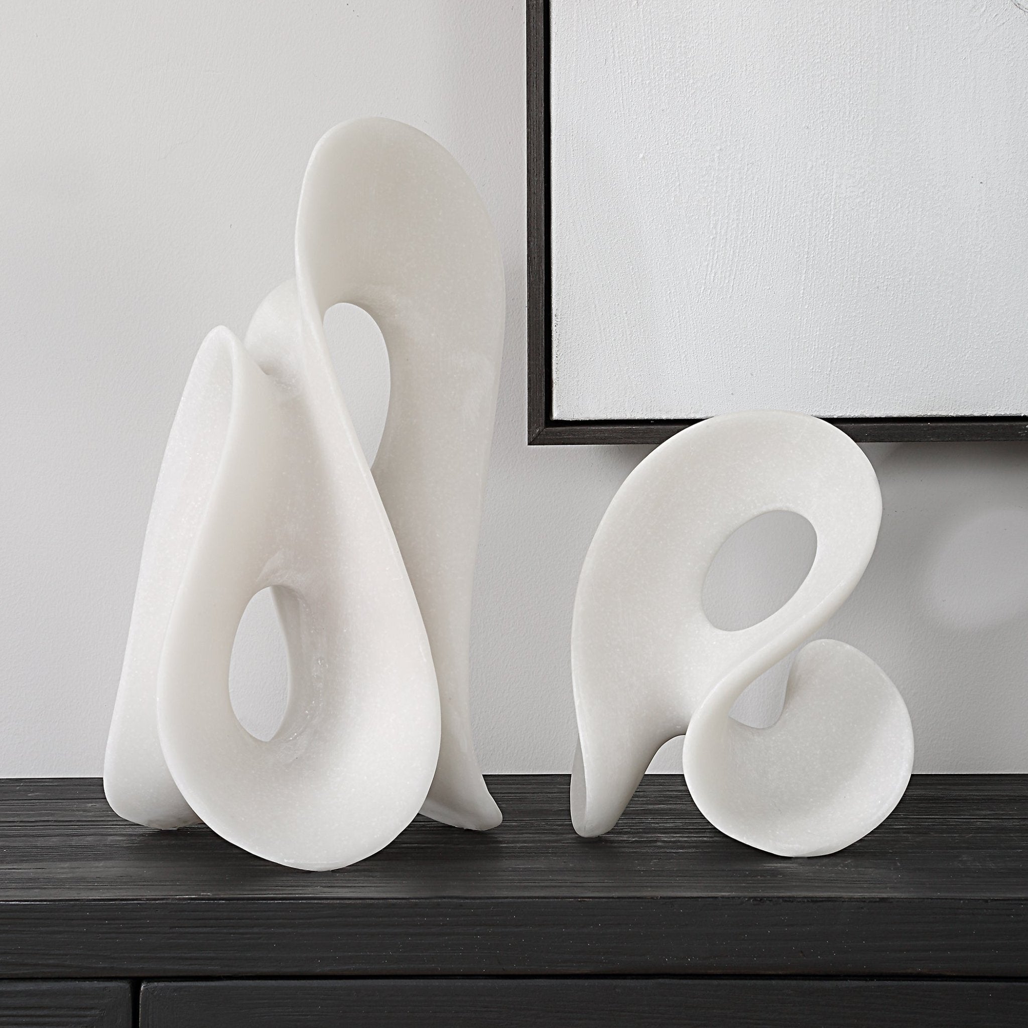 Uttermost Silent Wave White Sculptures Set/2 Table Decors| Uttermost