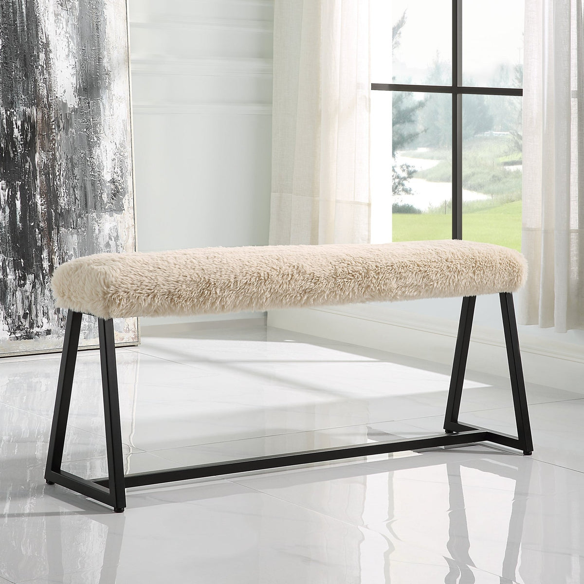 Uttermost Taupo Sheepskin Bench Table Decors| Uttermost
