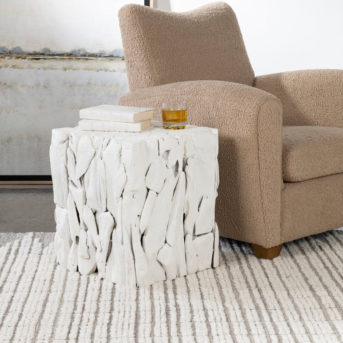 Uttermost Teak Root White Bunching Cube Table Decors| Uttermost