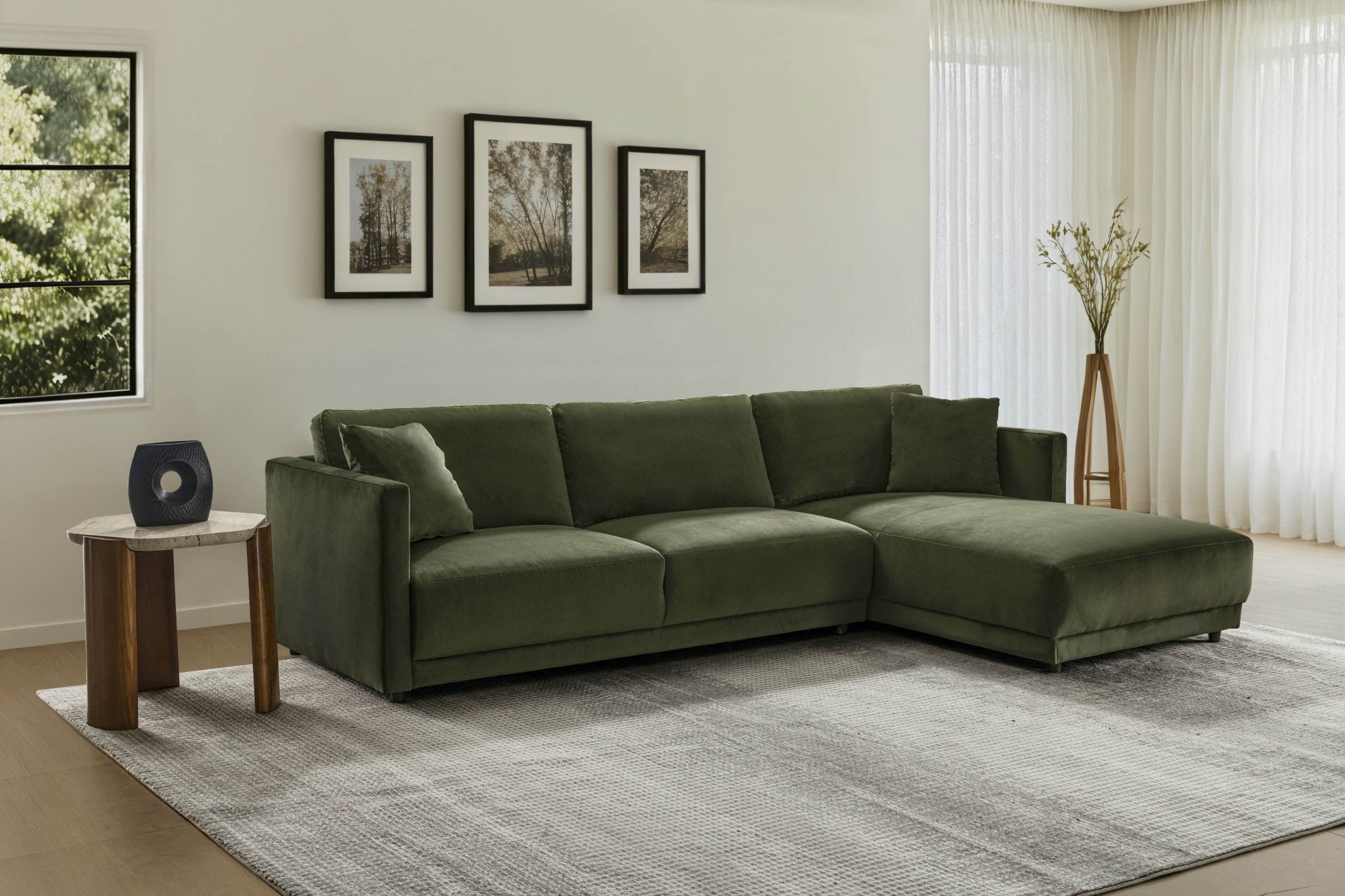Velano Velvet Green Sectional Right Sectionals| Roots Furniture