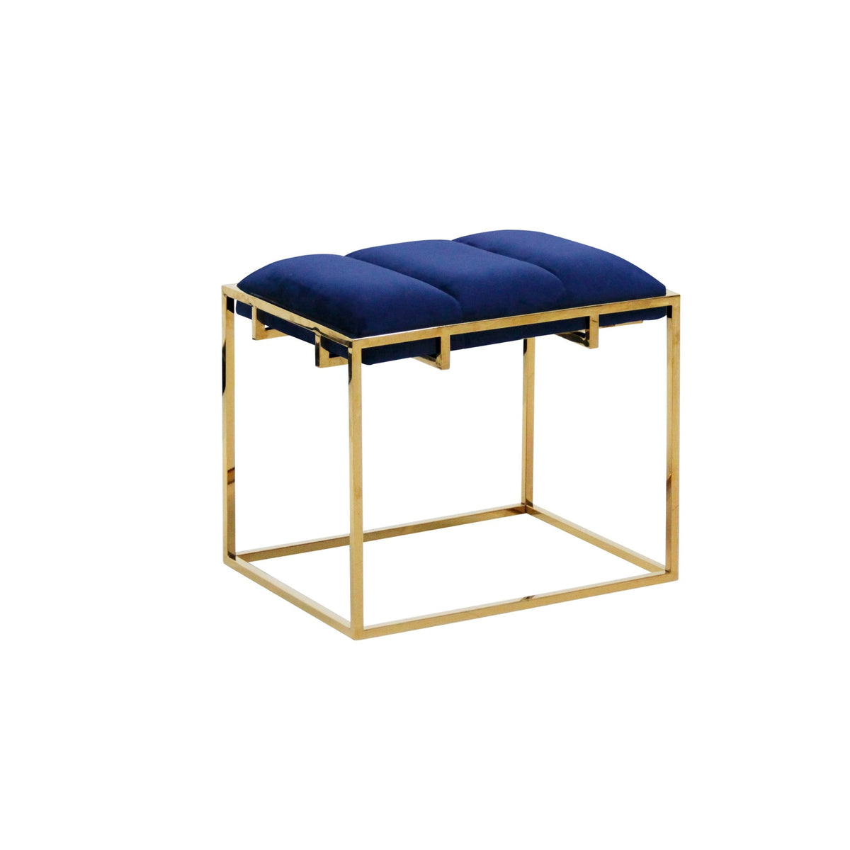 Velveteen Stool W/ Tufted Top, Gold / Navy Stools| Sagebrook Home