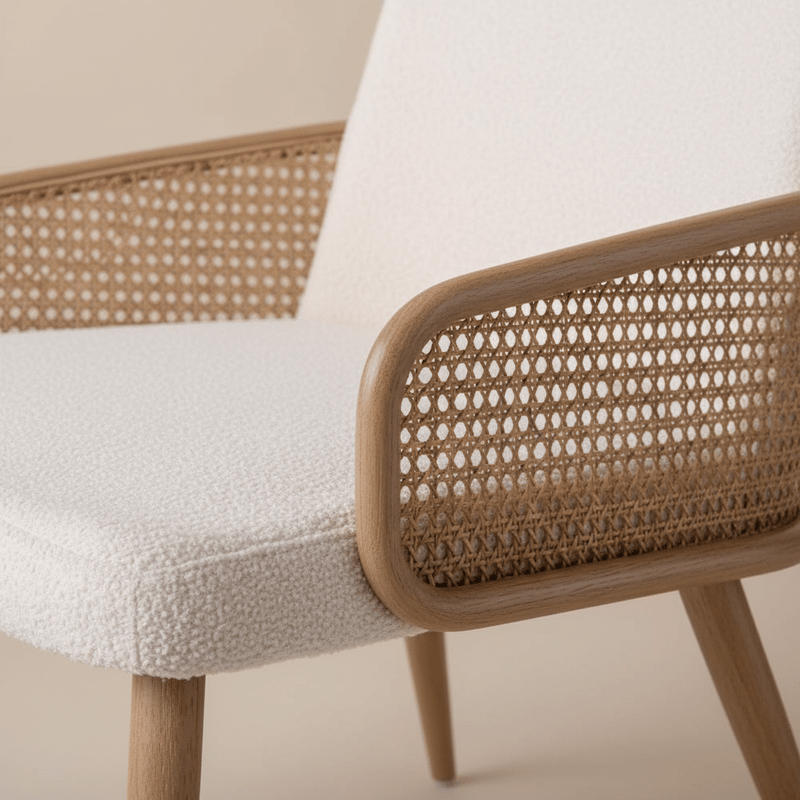 Vera Dining chair – bouclé with rattan back Dining Chair| Otath