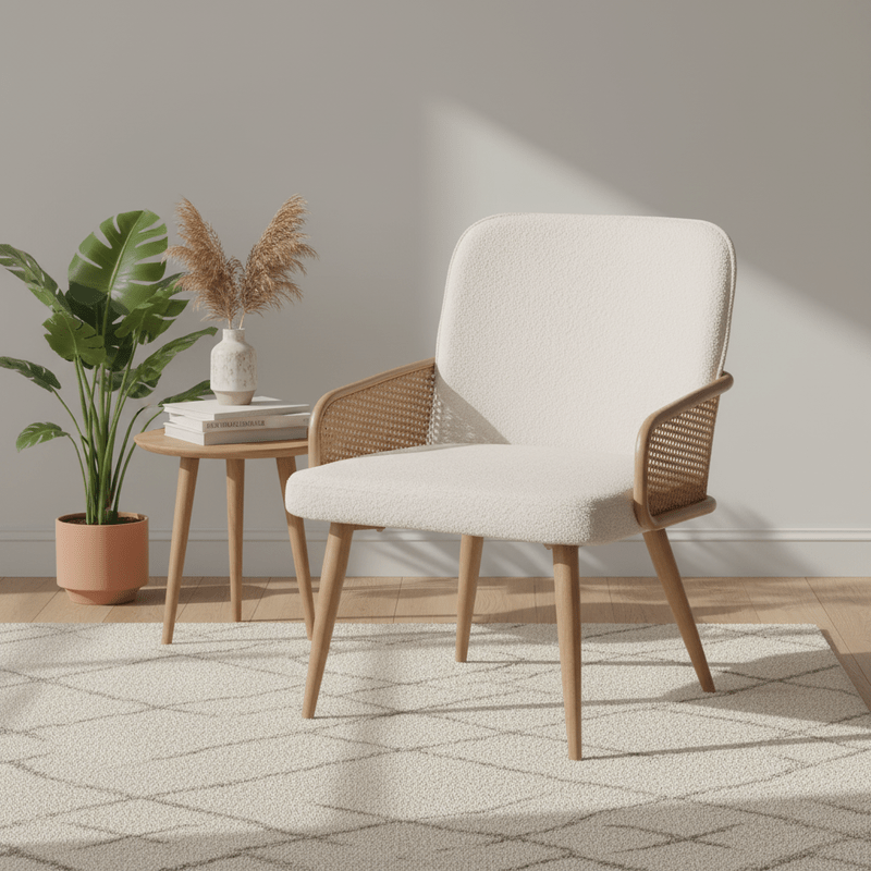 Vera Dining chair – bouclé with rattan back Dining Chair| Otath
