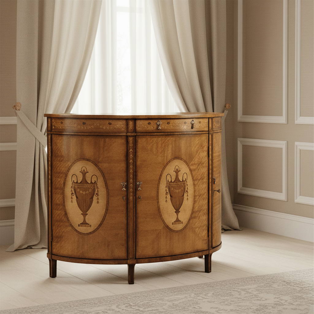Versailles Collection - Adam Style Satinwood & Marquetry Demilune Cabinet Cabinets & Chests| Jonathan Charles