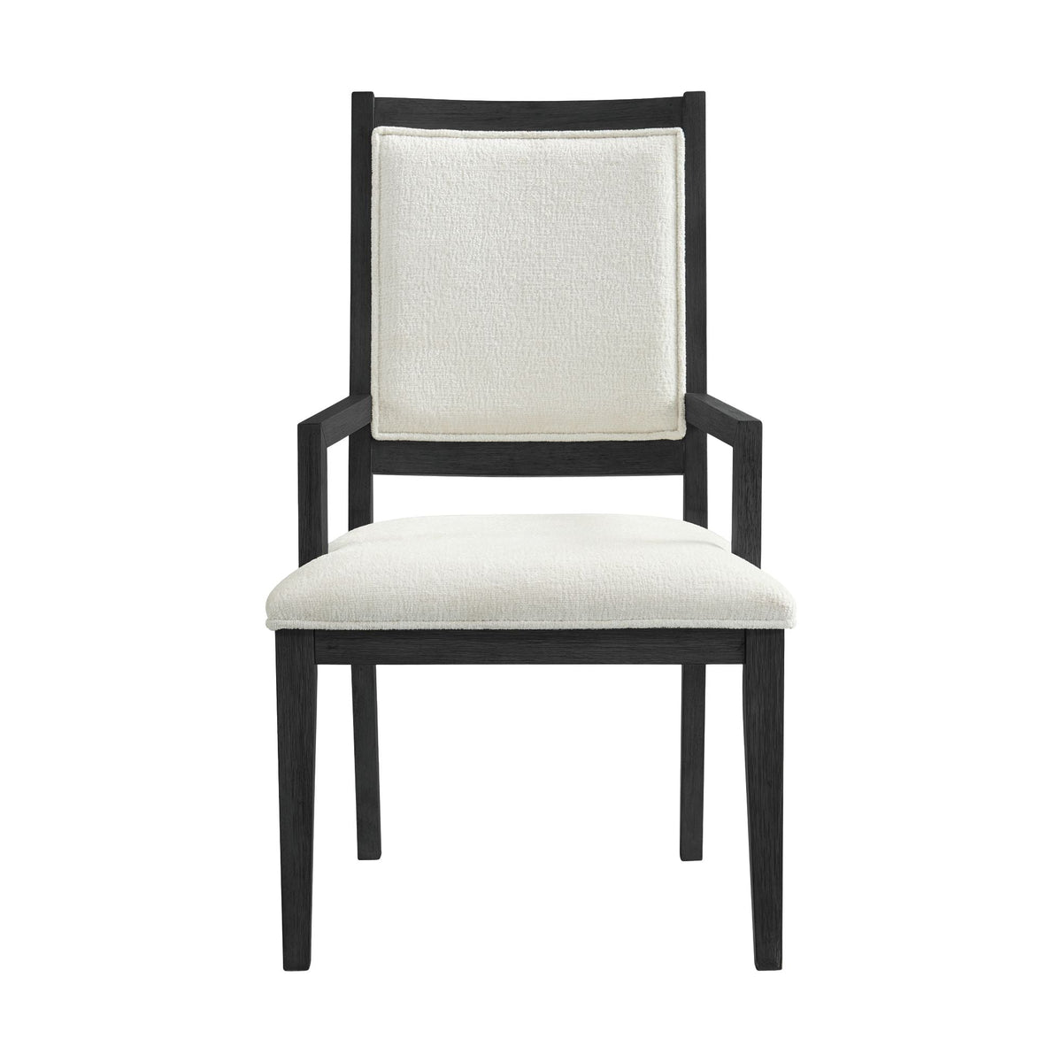 Versailles Contemporary Arm Chair with Boucle White Fabric in Black (2 Per Carton) Dining Chairs| ROOTS FURNITURE