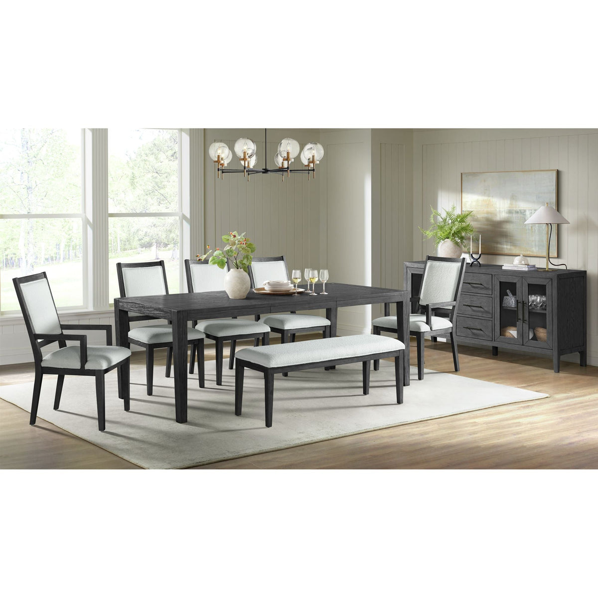 Versailles Contemporary Arm Chair with Boucle White Fabric in Black (2 Per Carton) Dining Chairs| ROOTS FURNITURE