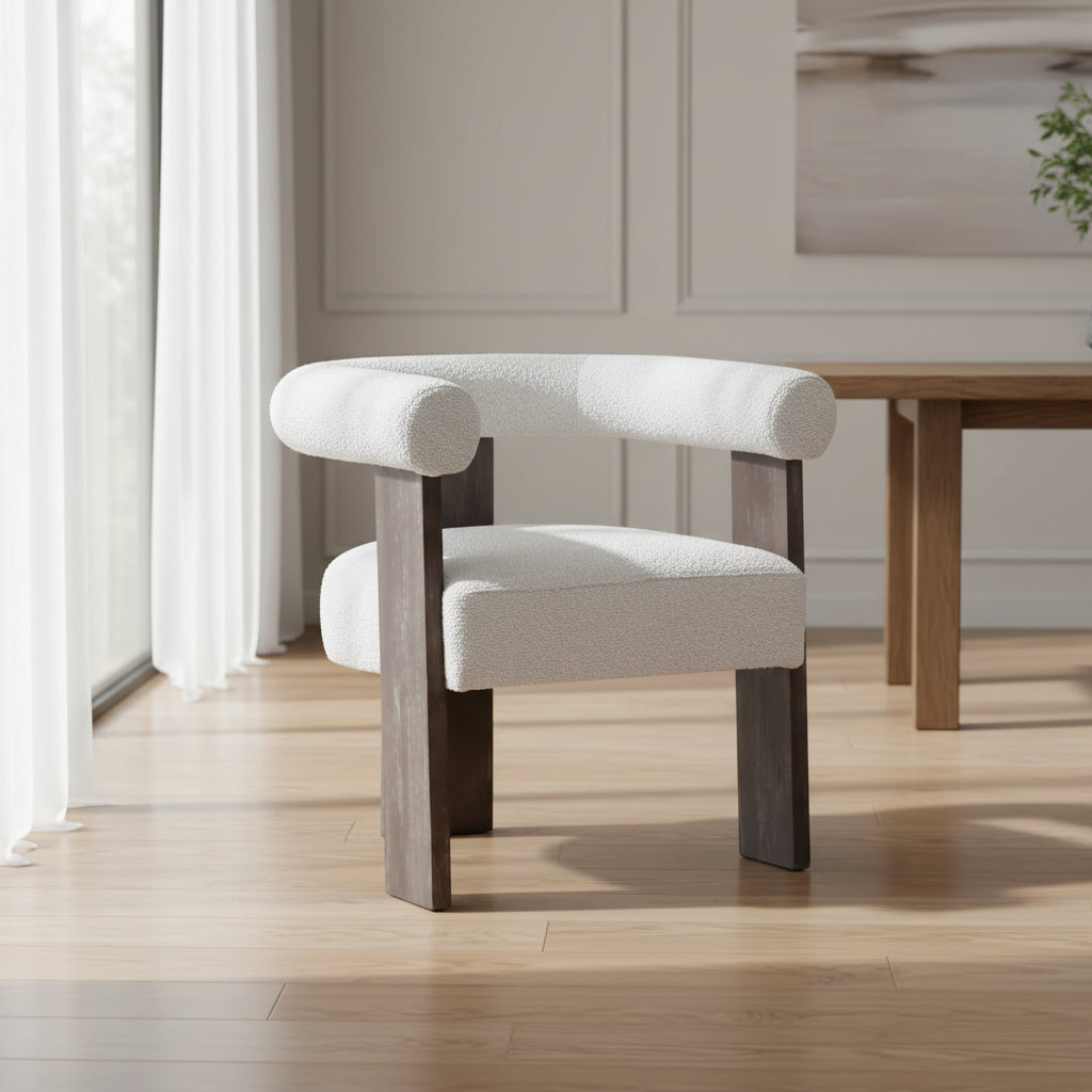Verve Boucle Cream Brushed Vintage legs Dining Chair Dining Chairs| Roots Furniture