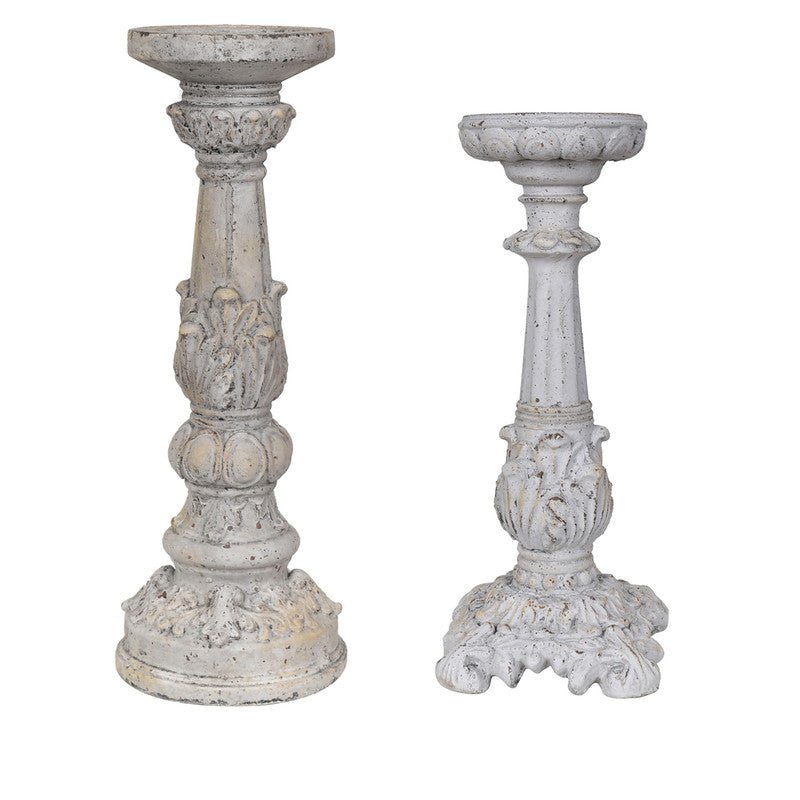 Victorian Candleholders Cement Antique White & Gray Cement Finish Candle Holders| Crestview