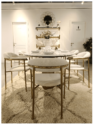 Volakas Hammered Elegance Dining Table - Al Rugaib Furniture