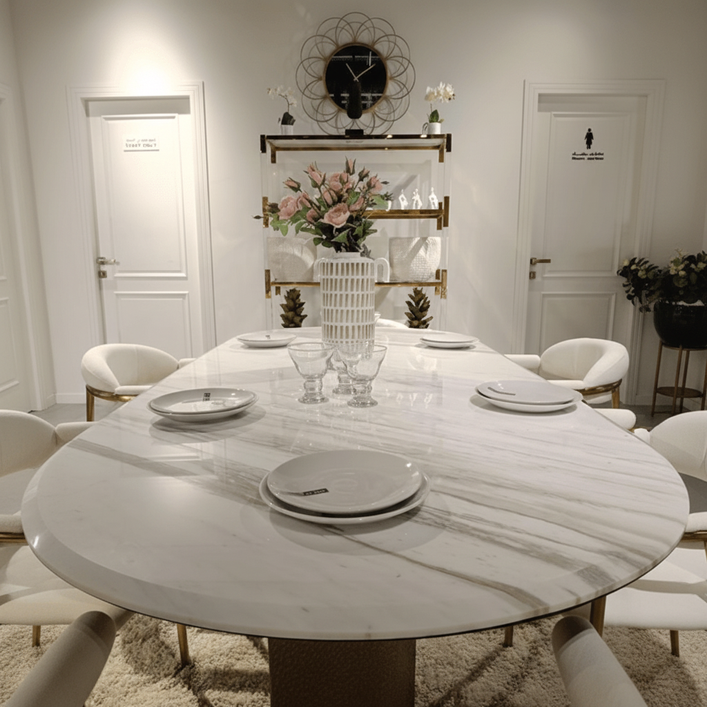 Volakas Hammered Elegance Dining Table Dining Tables| Roots Furniture