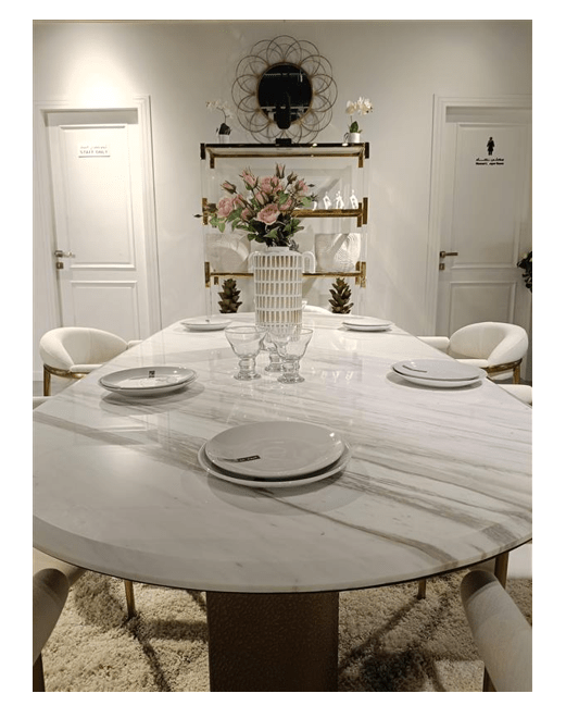 Volakas Hammered Elegance Dining Table - Al Rugaib Furniture