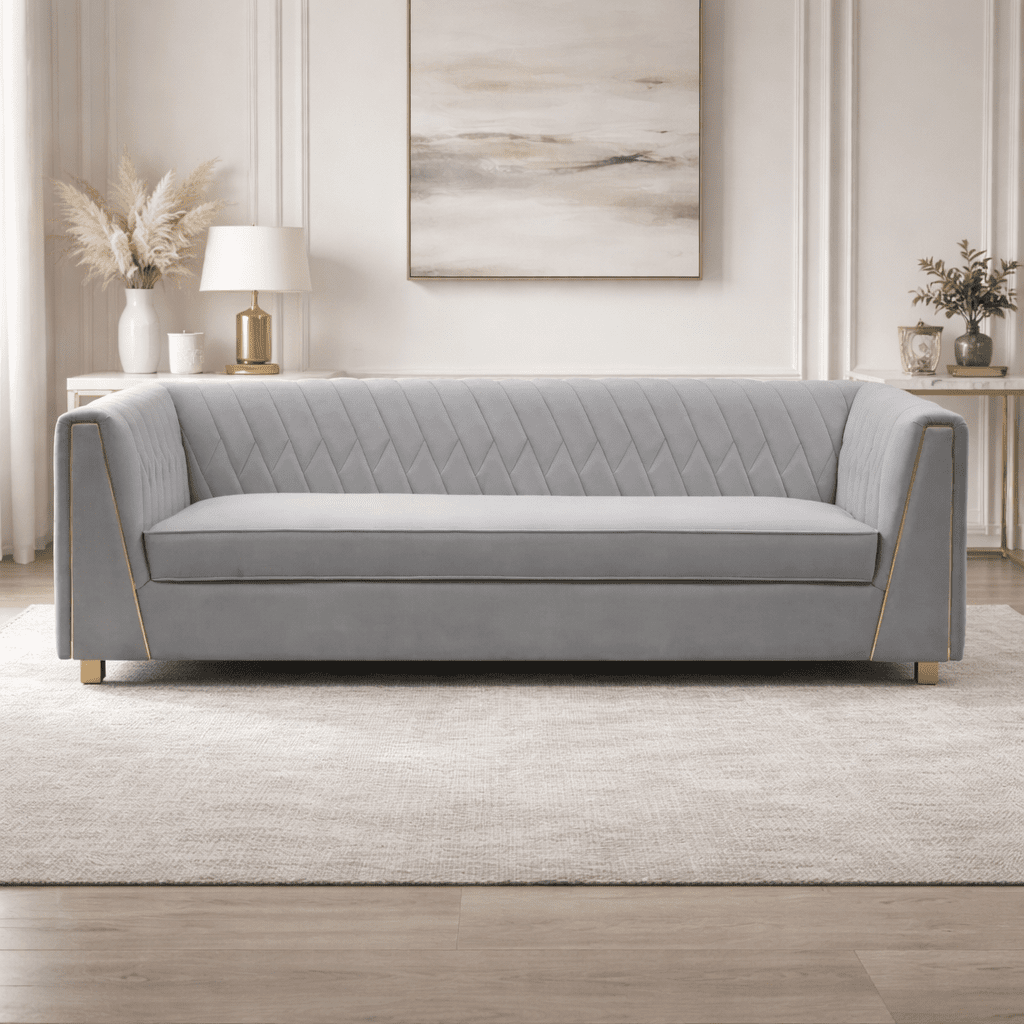 Wafa Light Grey Velvet Sofa Sofas & Loveseats| TOV