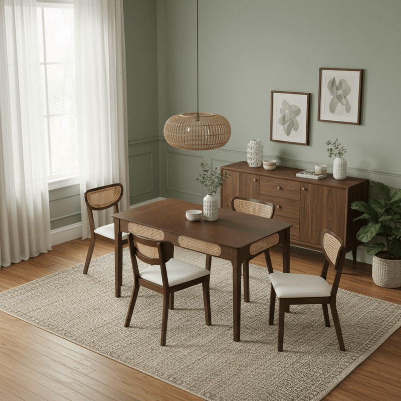 Walnut Wood Dining Set Malaga t – Natural touch with elegant character Dining Set| Otath