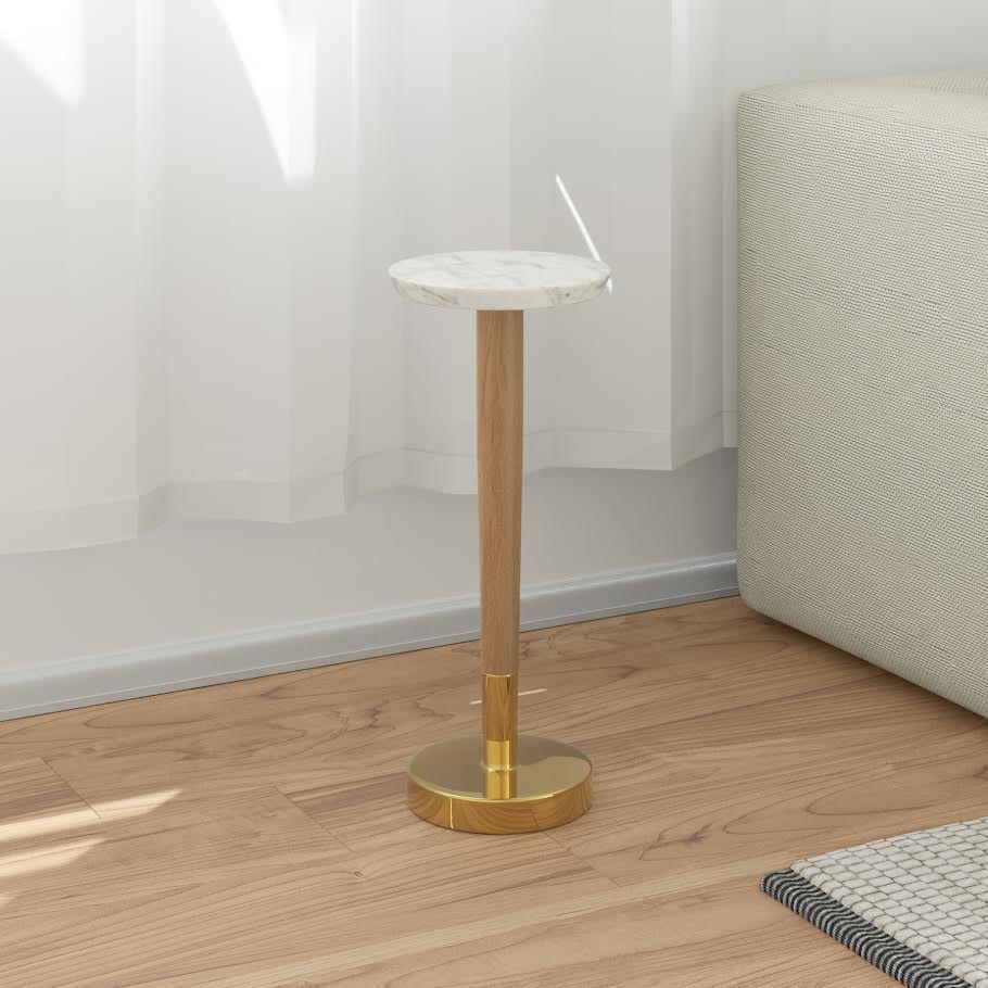 Warm Marble  Accent Table - Saddle Brown