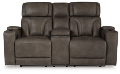 Warrior Peak Power Reclining Loveseat with Console Recliners| Ashley Homestore