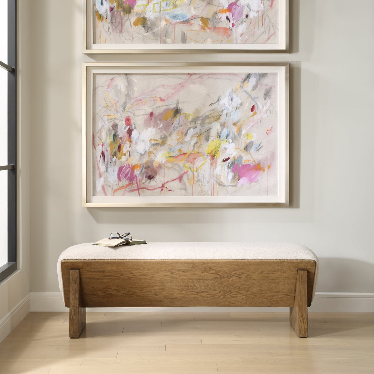 Wedged Ivory Fabric Bench Benches| Uttermost