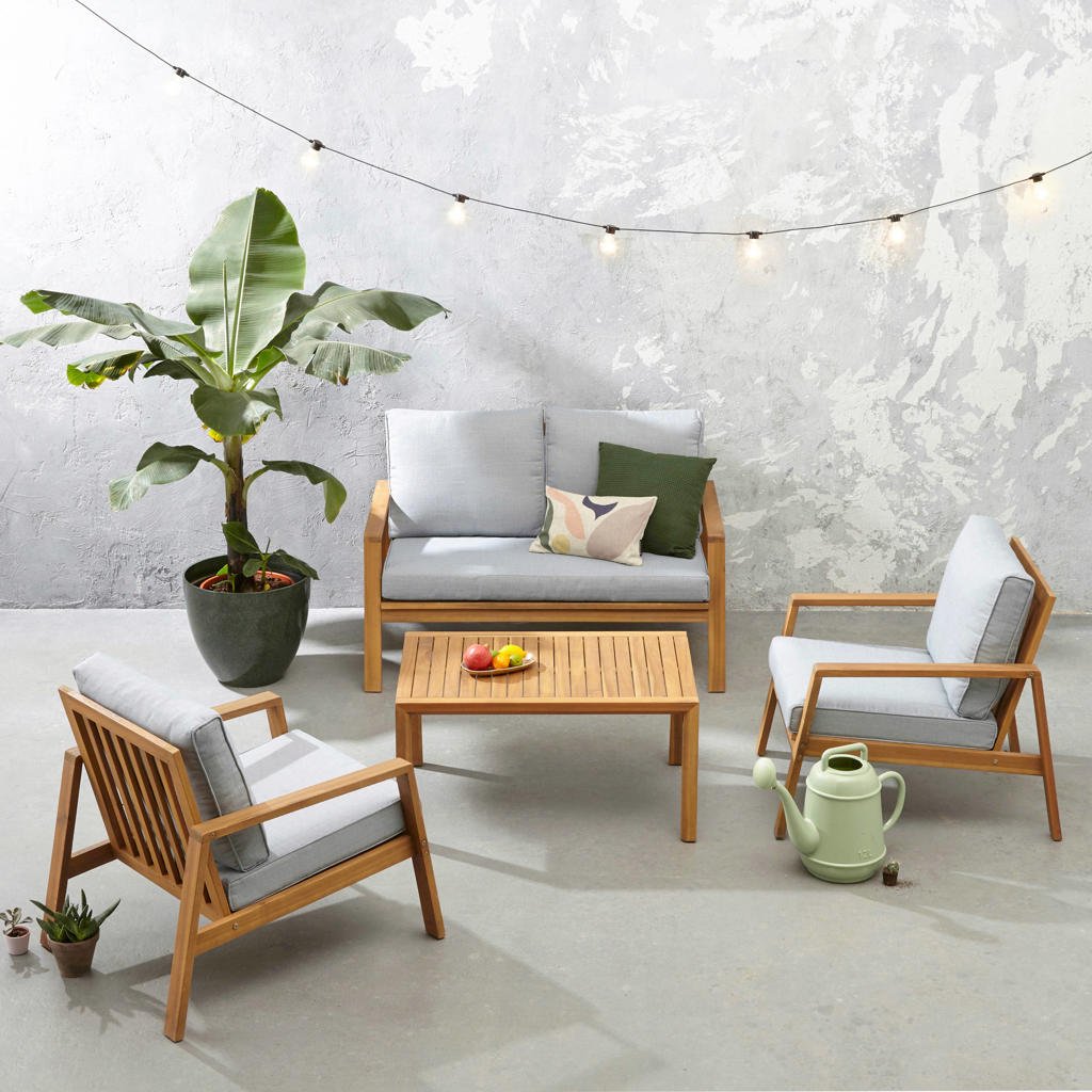 Royal | 4-Piece Gray Outdoor Seating Set - 140x85x75cm Double Chair with 80x55x45cm Center Table