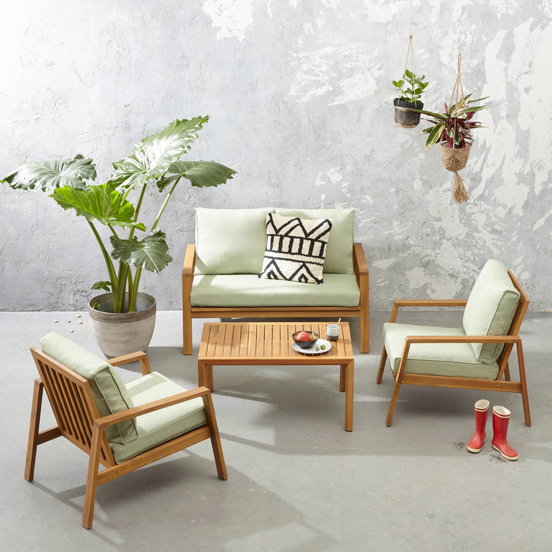 Royal | 4-Piece Light Green Outdoor Seating Set - 140x85x75cm Double Chair with 80x55x45cm Center Table