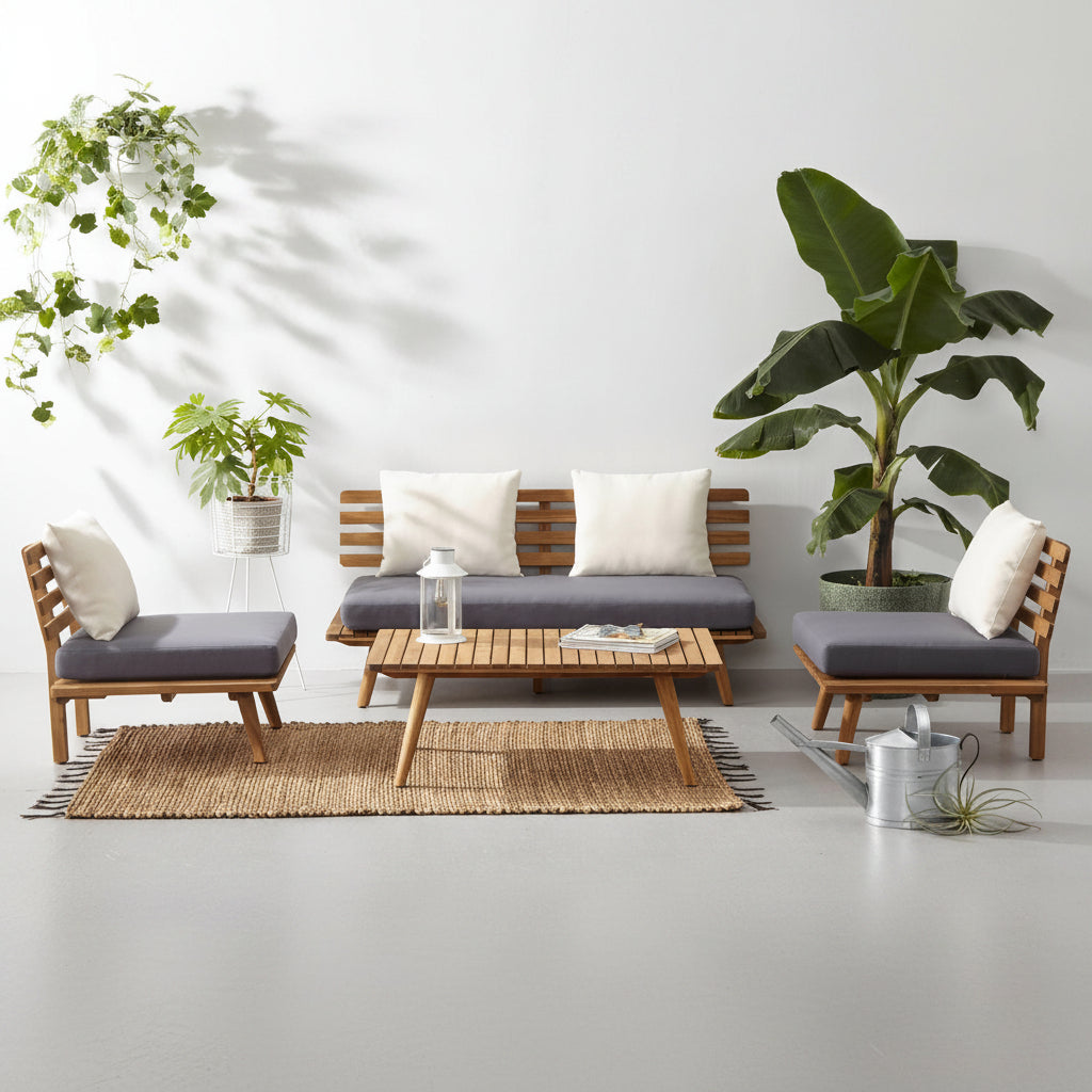 Royal | 4-Piece Grey Outdoor Seating Set - Double Chair with Center Table 90x55x45cm