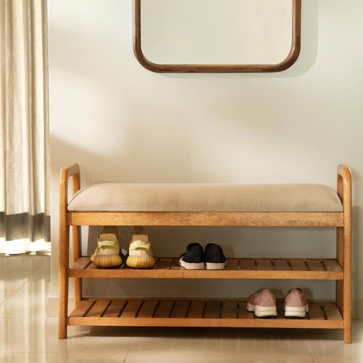 West Village Two-Shelved Upholstered Cushion Bench | Roots Furniture