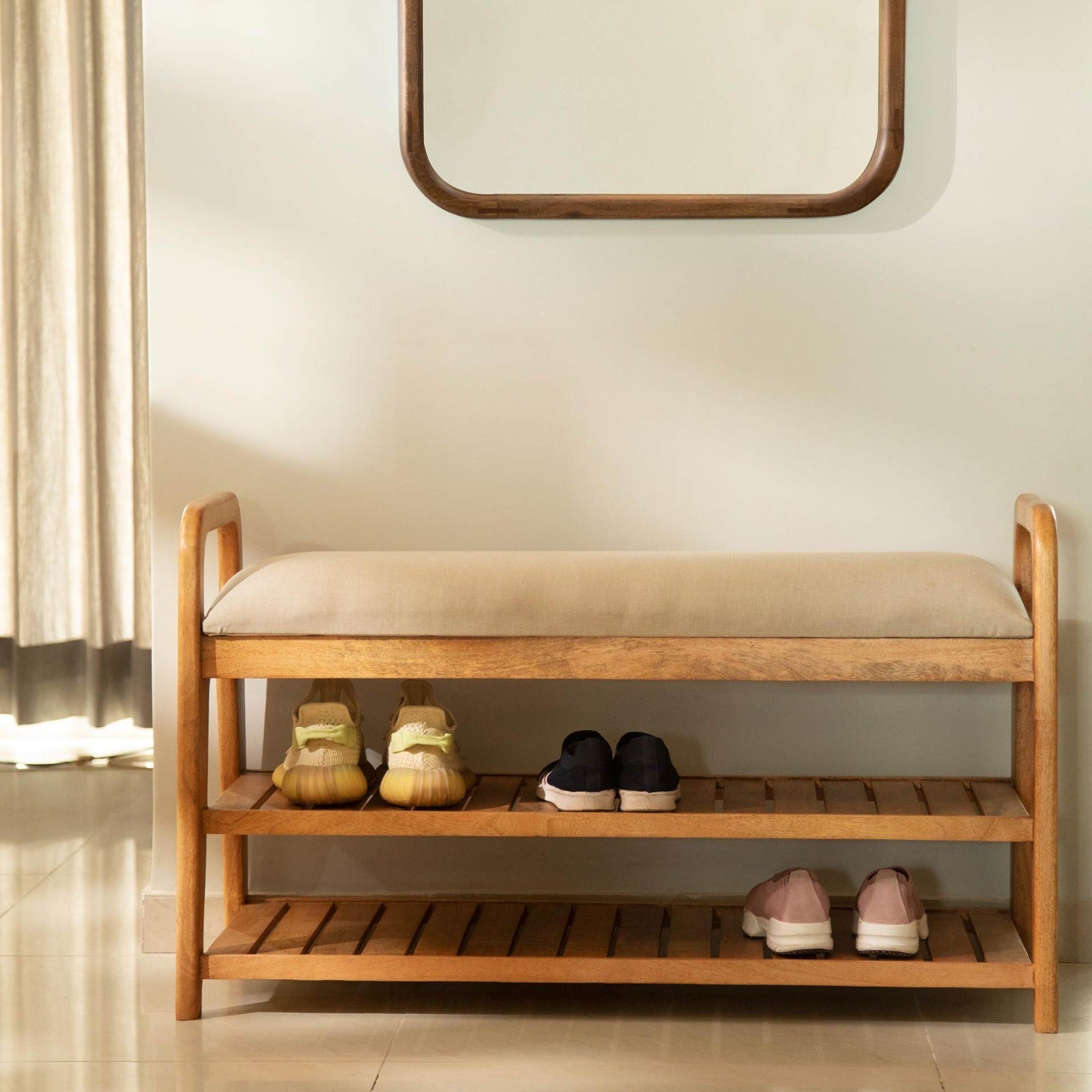 West Village Two-Shelved Upholstered Cushion Bench | Roots Furniture