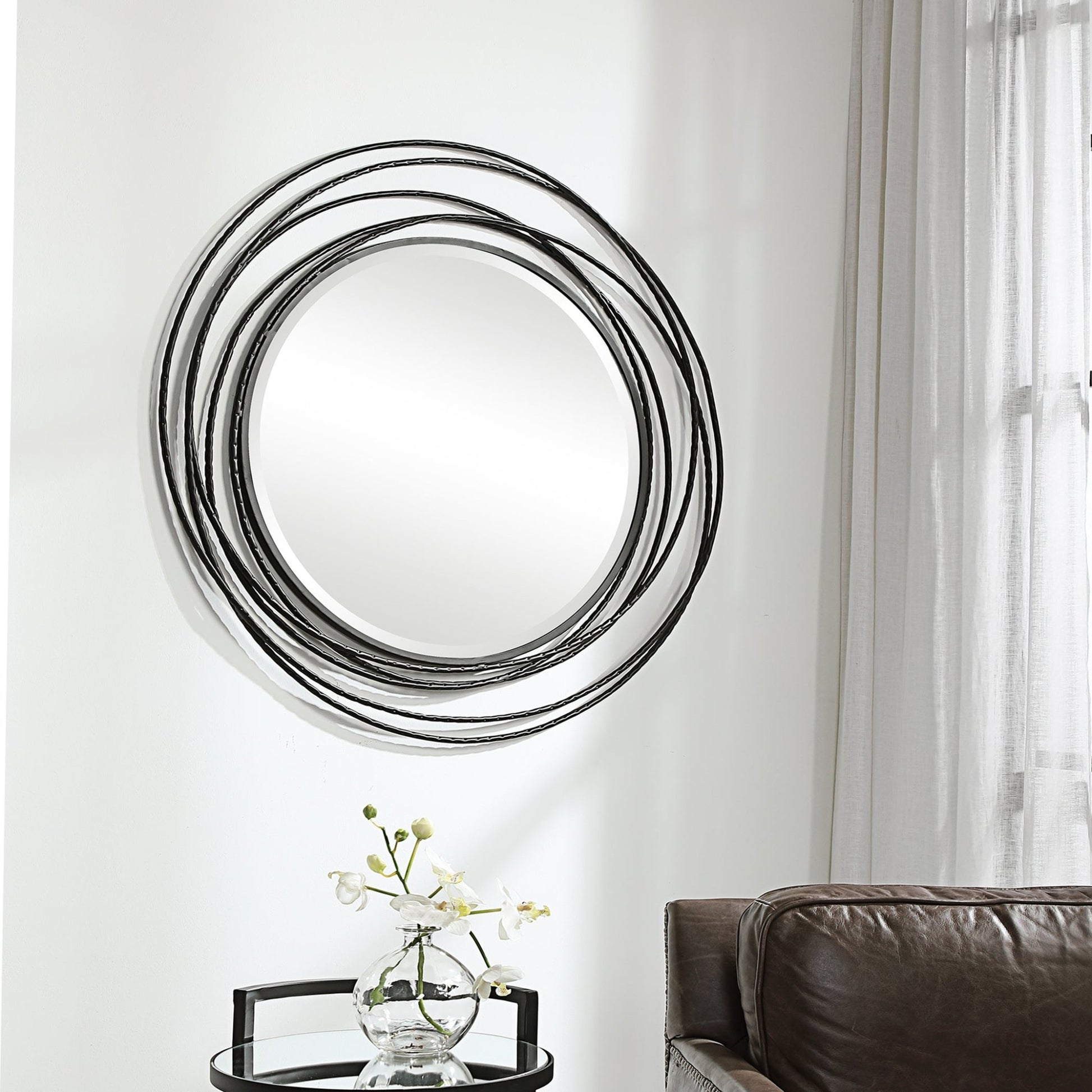Whirlwind Black Round Mirror Mirrors| Uttermost