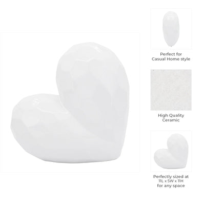 WHITE CERAMIC HEART, 11" - Al Rugaib Furniture