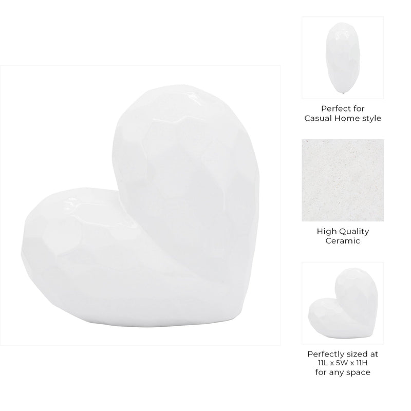 WHITE CERAMIC HEART, 11" - Al Rugaib Furniture
