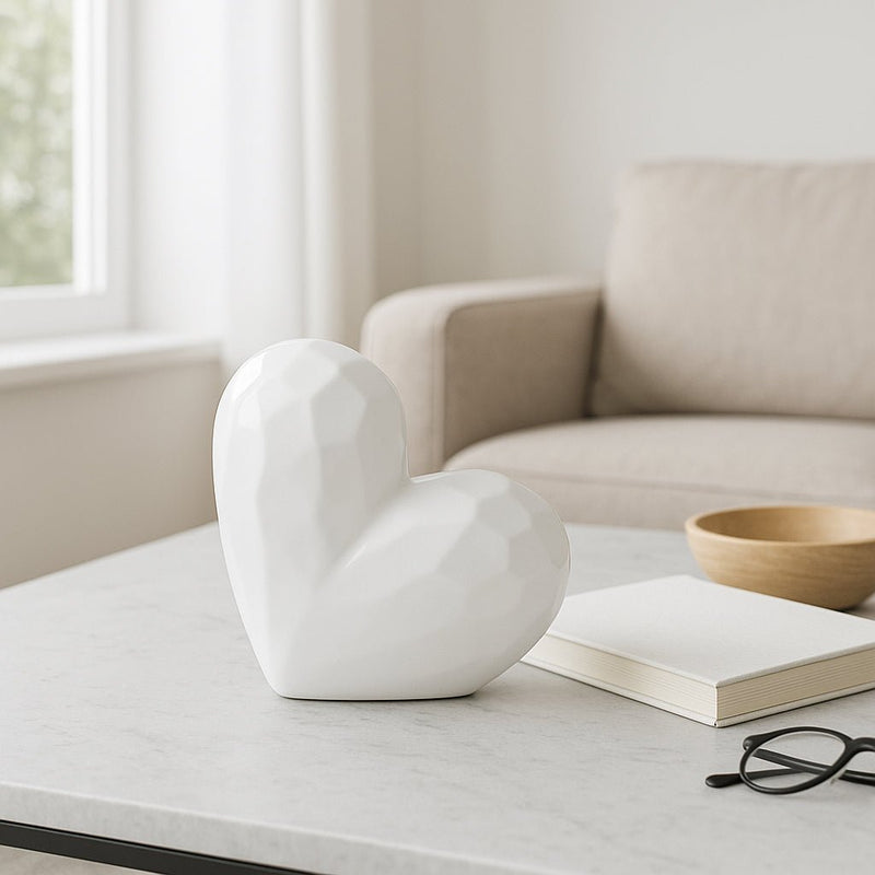 WHITE CERAMIC HEART, 11" - Al Rugaib Furniture
