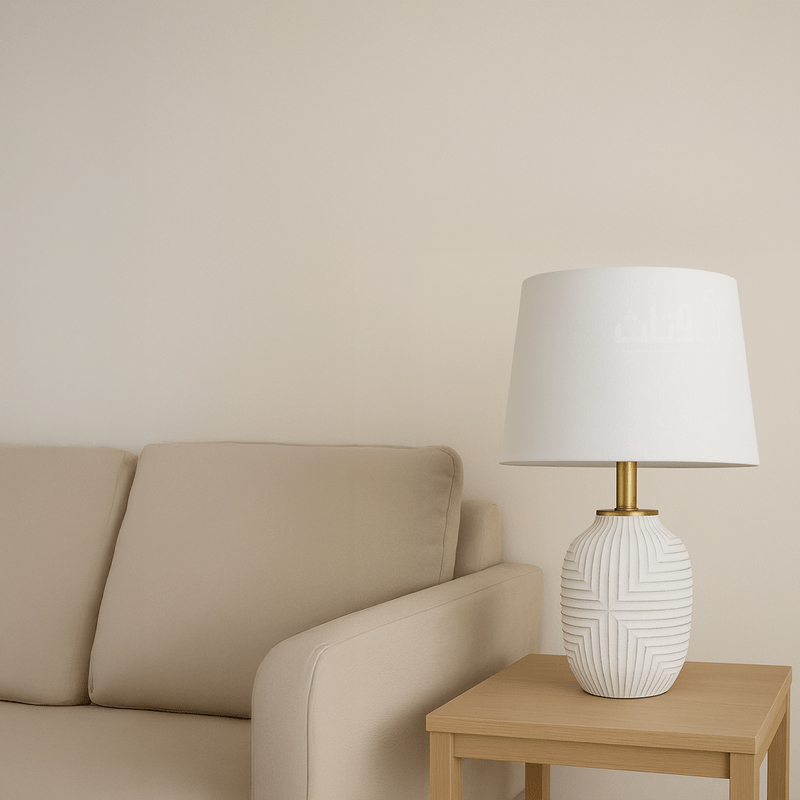 White Ceramic Table Lamp with Elegant Fabric Shade - Al Rugaib Furniture