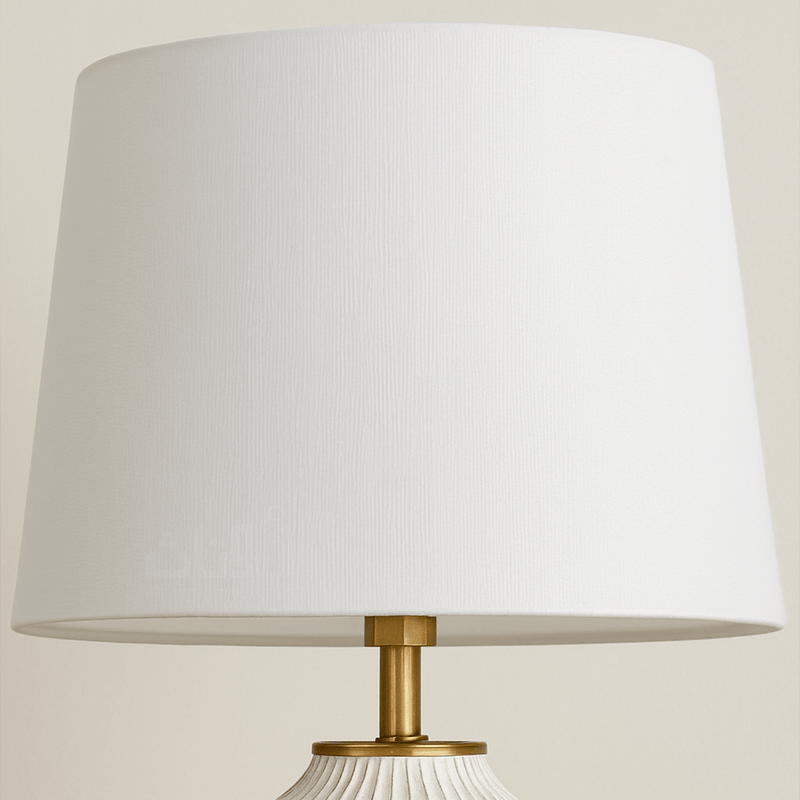 White Ceramic Table Lamp with Elegant Fabric Shade - Al Rugaib Furniture