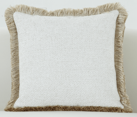 White Cushion with Fringe Trim - Al Rugaib Furniture