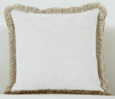 White Cushion with Fringe Trim - Al Rugaib Furniture