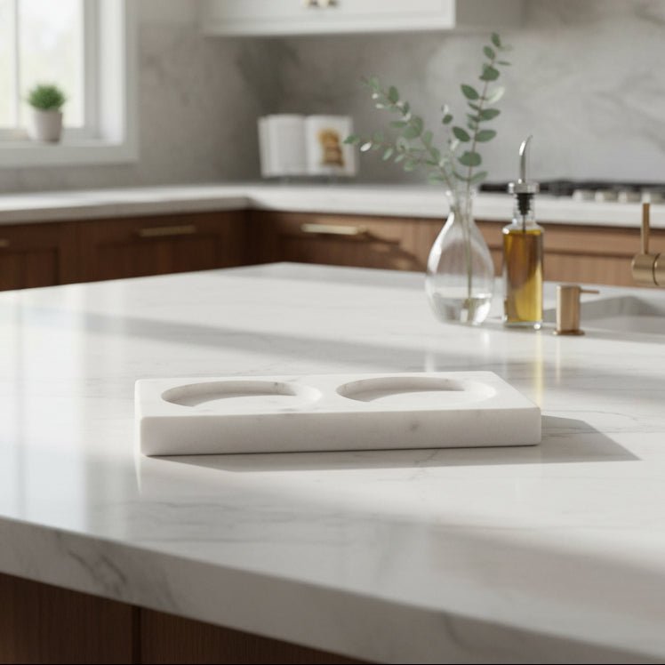 White Marble 2-Slot Caddy  Table Decors| Roots Furniture