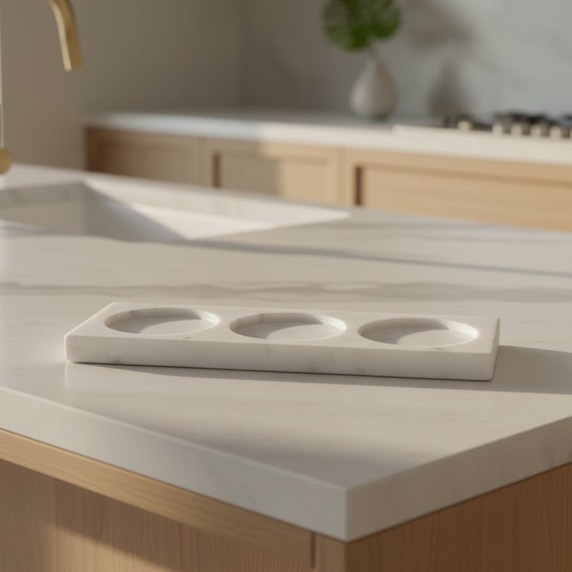White Marble 3 Slot Caddy  Table Decors| Roots Furniture