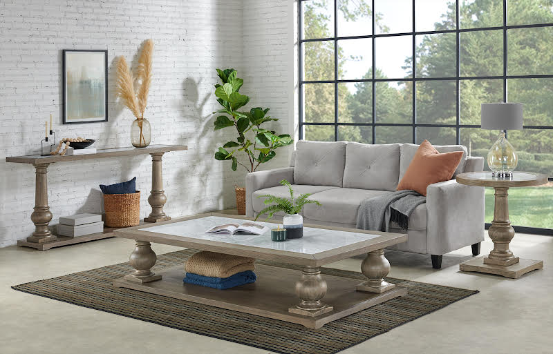 White Marble Top Grayish Brown Round Side Table Accent & End Tables| Roots Furniture