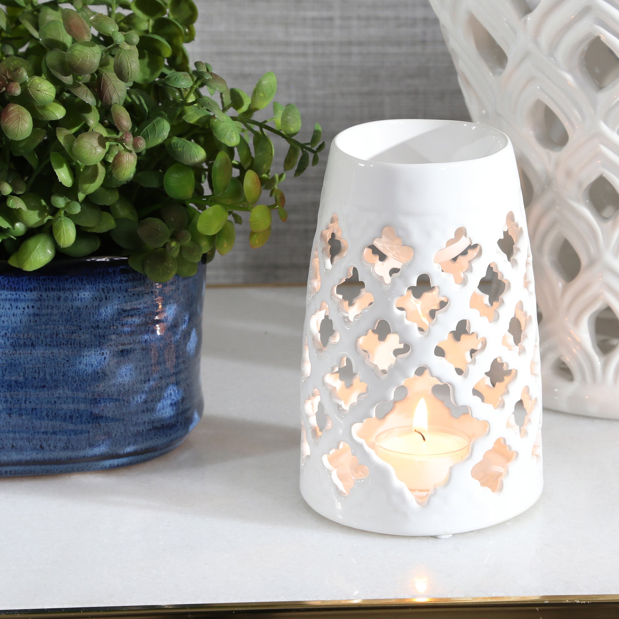 WHITE OIL BURNER CANDLE HOLDER, 6" Candle Holders| Sagebrook Home