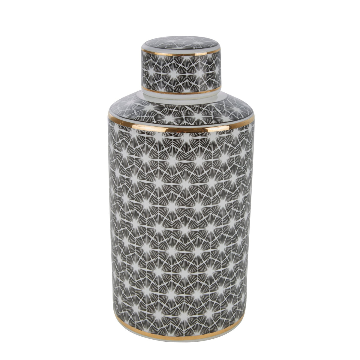 WHITE/BLACK JAR W/ GOLD EDGE, 12" Vases and Jars| Sagebrook Home