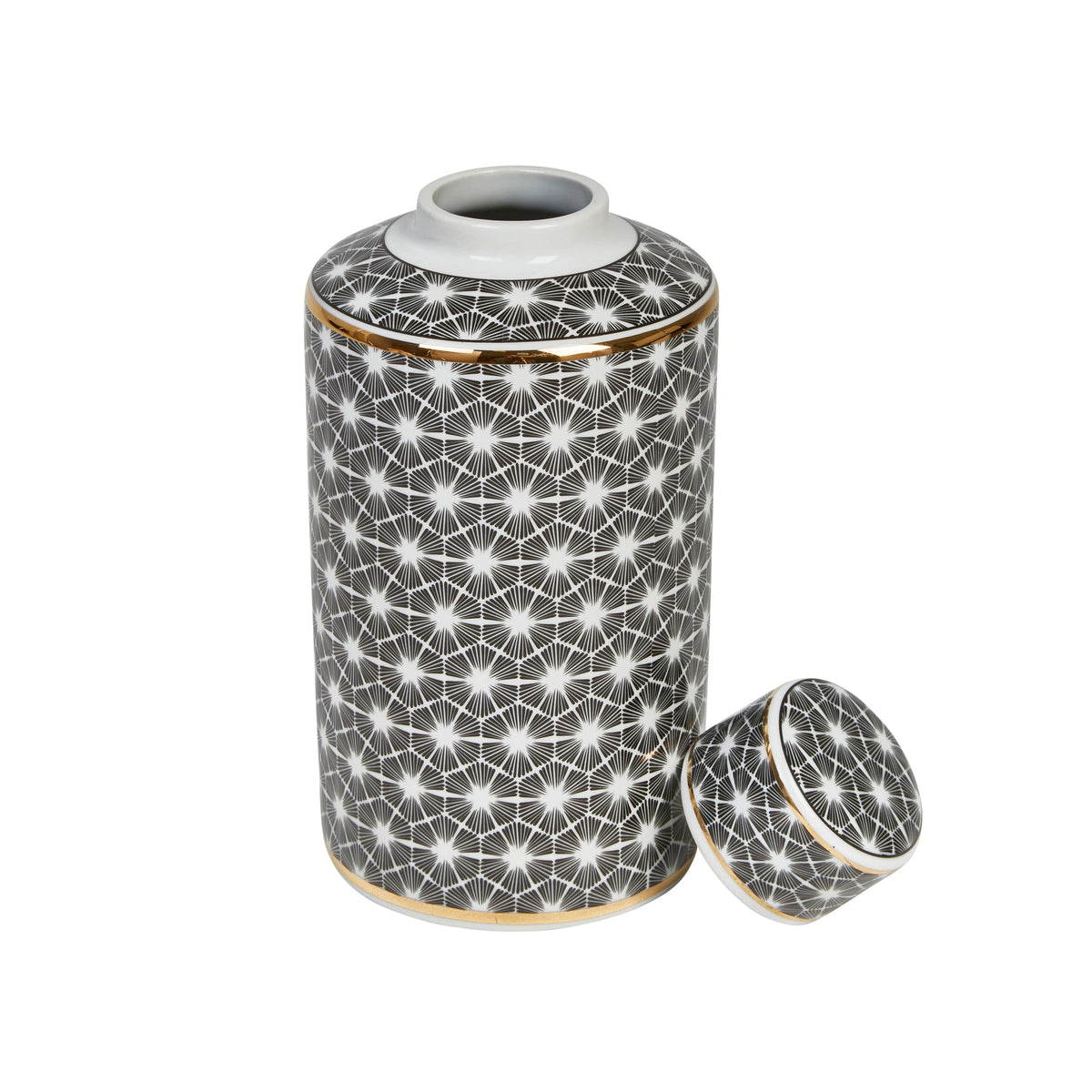 WHITE/BLACK JAR W/ GOLD EDGE, 12" Vases and Jars| Sagebrook Home