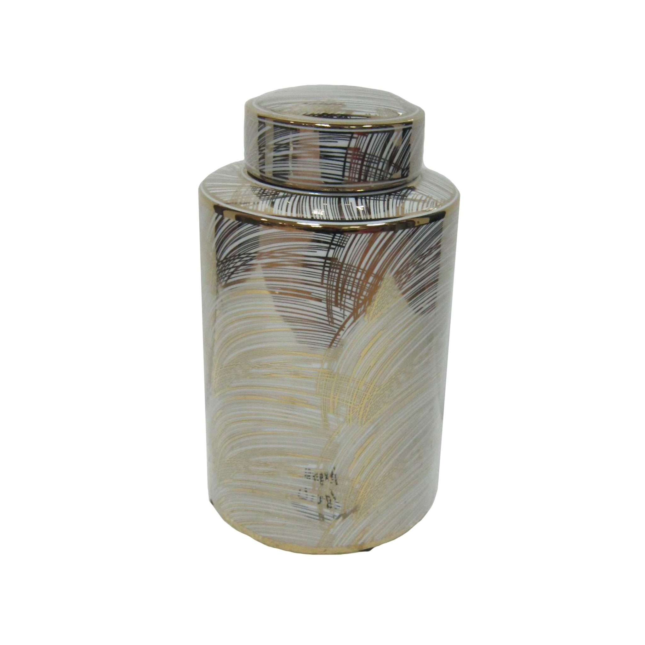 WHITE/GOLD BRUSHED JAR 12" Vases and Jars| Sagebrook Home