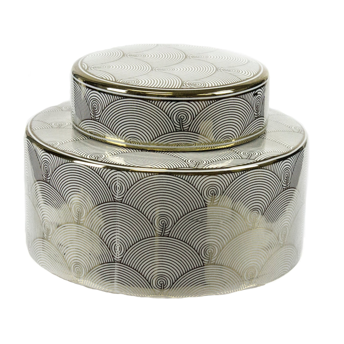 WHITE/GOLD SCALLOP JAR 6" Table Decors| Sagebrook Home