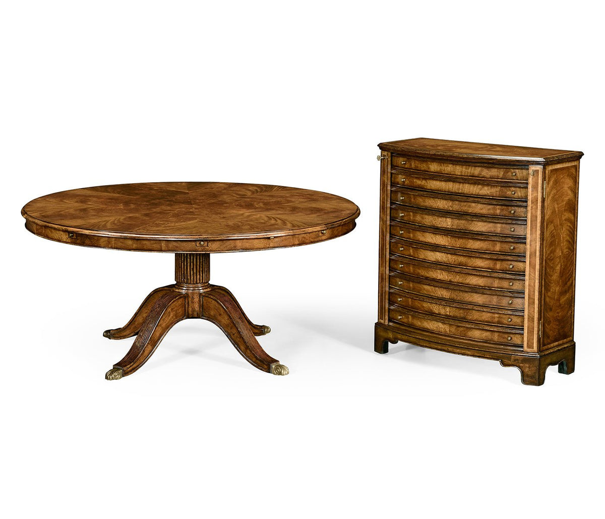 Windsor Collection - 66" Walnut extending circular dining table with storage cabinet for leaves Cabinets & Chests| Jonathan Charles