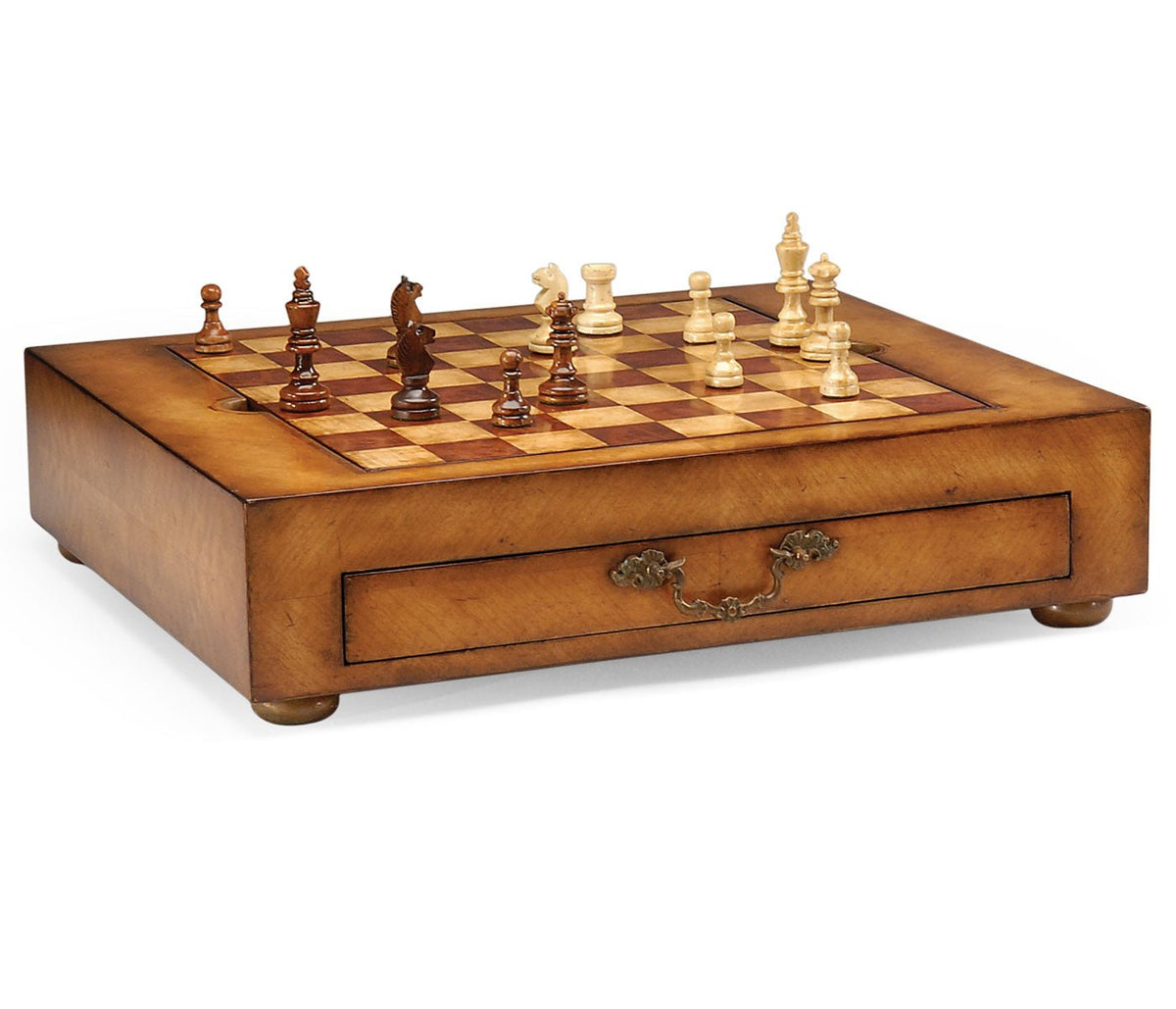 Windsor Collection - Light Walnut Games Box with Drawer Ground Decors| Jonathan Charles