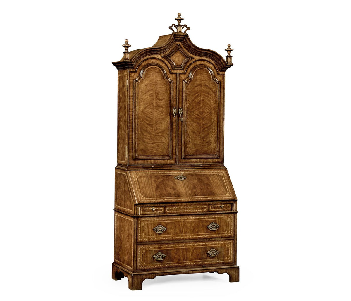Windsor Collection - Queen Anne Walnut Bureau with Chinoiserie Interior & Panelled Doors Ground Decors| Jonathan Charles