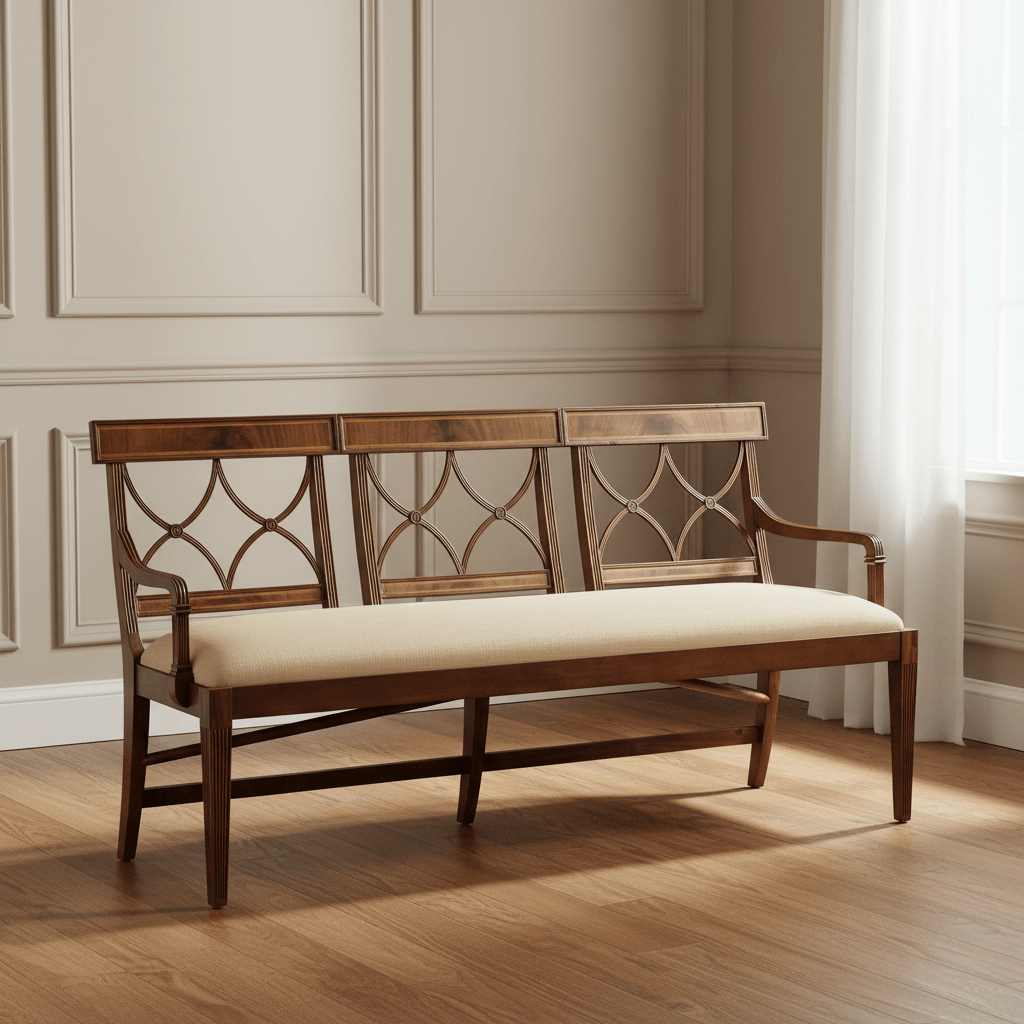Windsor Collection - Regency Walnut Three Seater Bench Chairs| Jonathan Charles