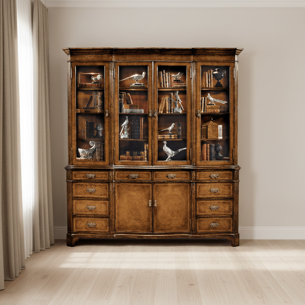 Windsor Collection - Serpentine Architrave Walnut China Cabinet Cabinets & Chests| Jonathan Charles