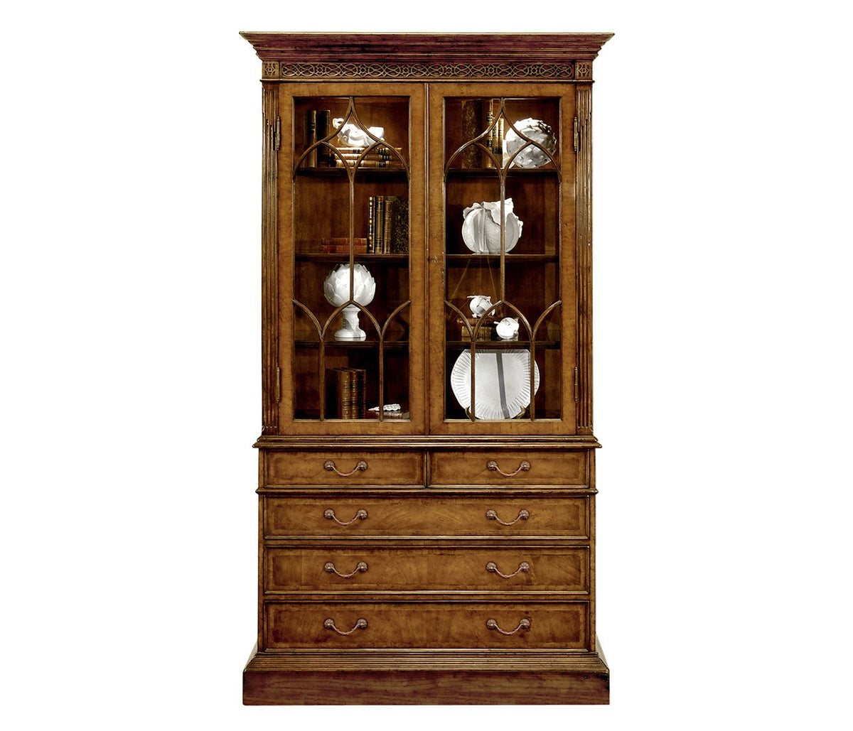 Windsor Collection - Walnut Glazed Display Cabinet with Drawers Cabinets & Chests| Jonathan Charles