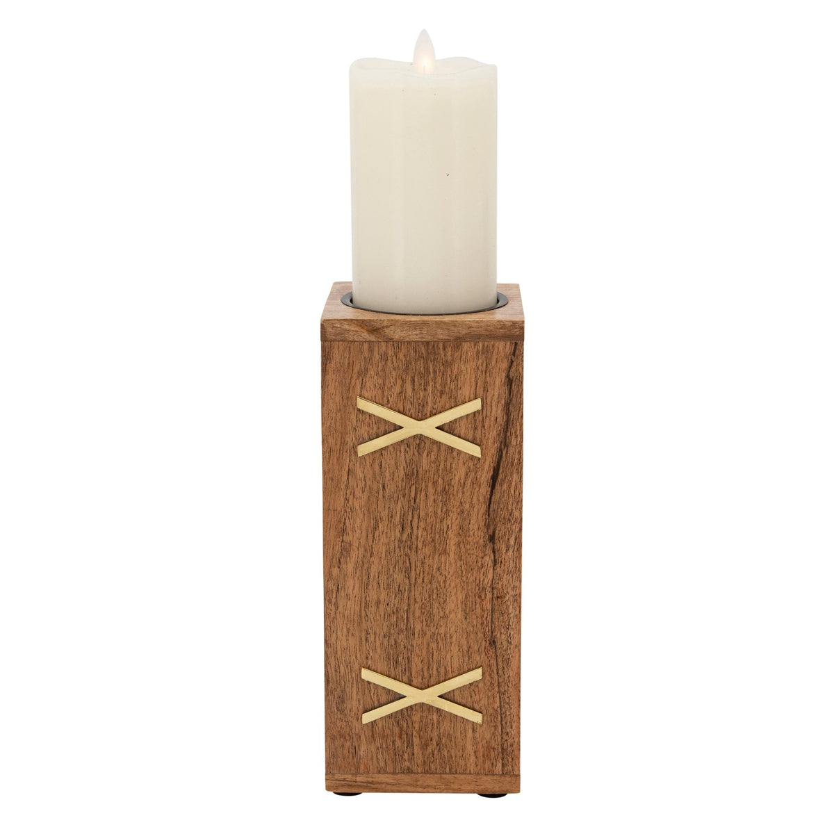 WOOD 10" PILLAR HOLDER, BROWN Candle Holders| Sagebrook Home