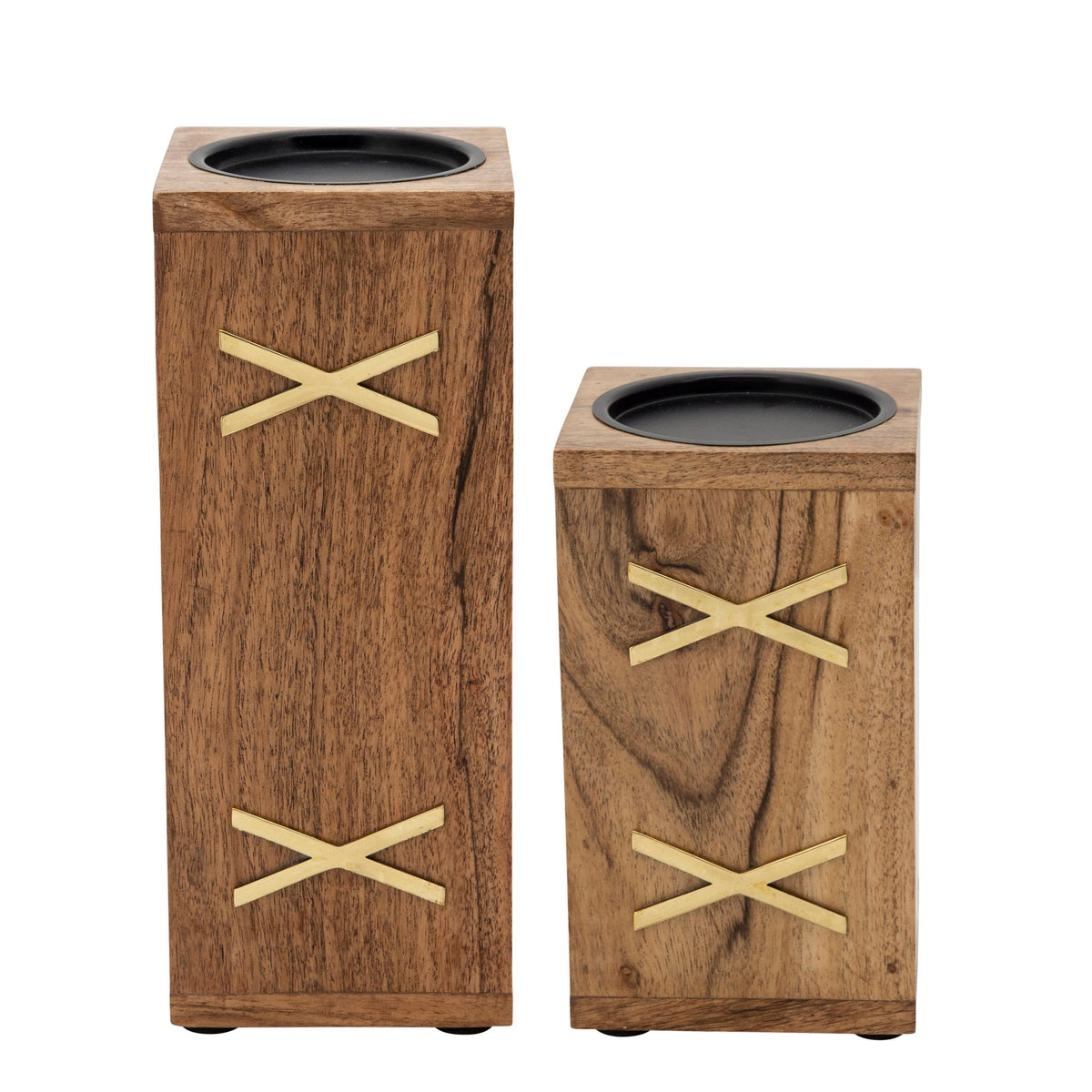 WOOD 10" PILLAR HOLDER, BROWN Candle Holders| Sagebrook Home